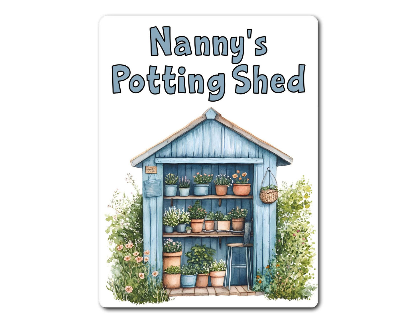 Gardening Metal Sign Gift - Nanny's Potting Shed - Blue - Cute Fun Novelty Family Aluminium Present