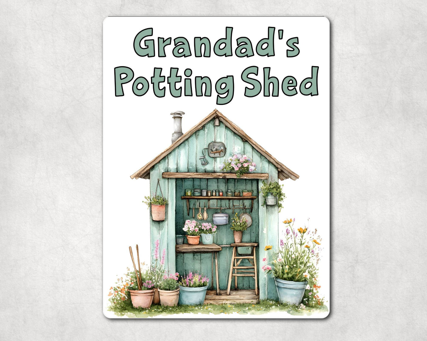 Gardening Metal Sign Gift - Grandad's Potting Shed - Green - Cute Fun Novelty Family Aluminium Present