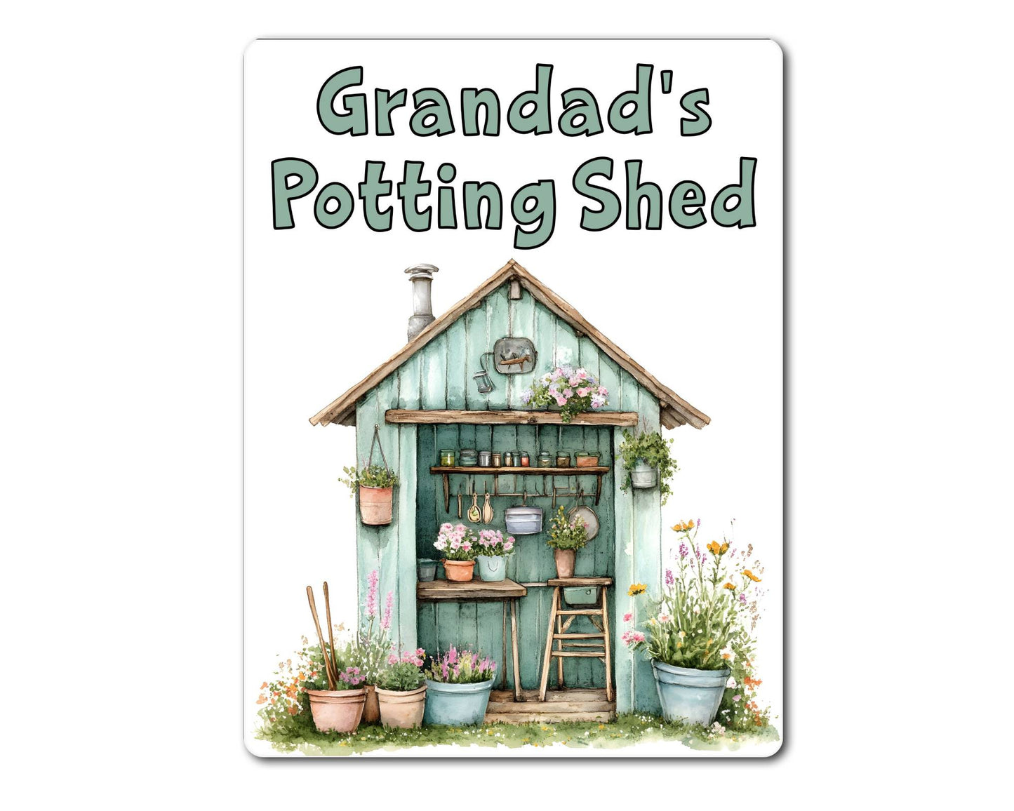 Gardening Metal Sign Gift - Grandad's Potting Shed - Green - Cute Fun Novelty Family Aluminium Present