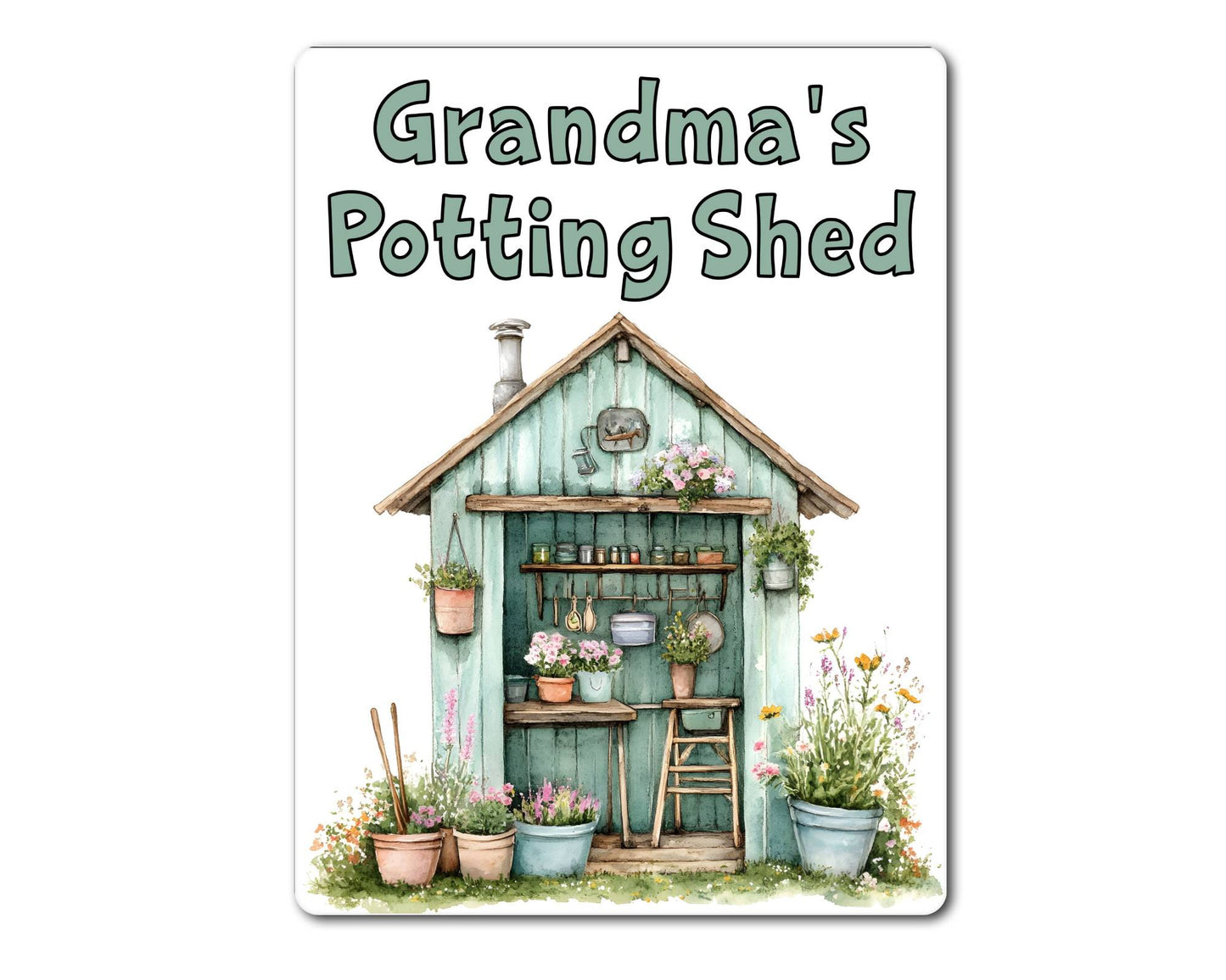Gardening Metal Sign Gift - Grandma's Potting Shed - Green - Cute Fun Novelty Family Aluminium Present