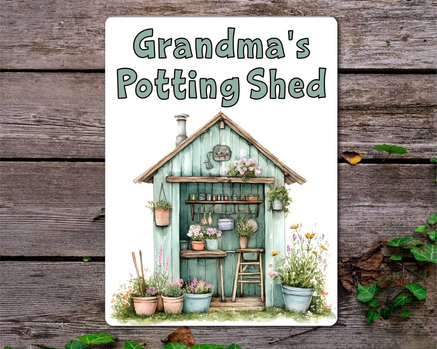 Gardening Metal Sign Gift - Grandma's Potting Shed - Green - Cute Fun Novelty Family Aluminium Present