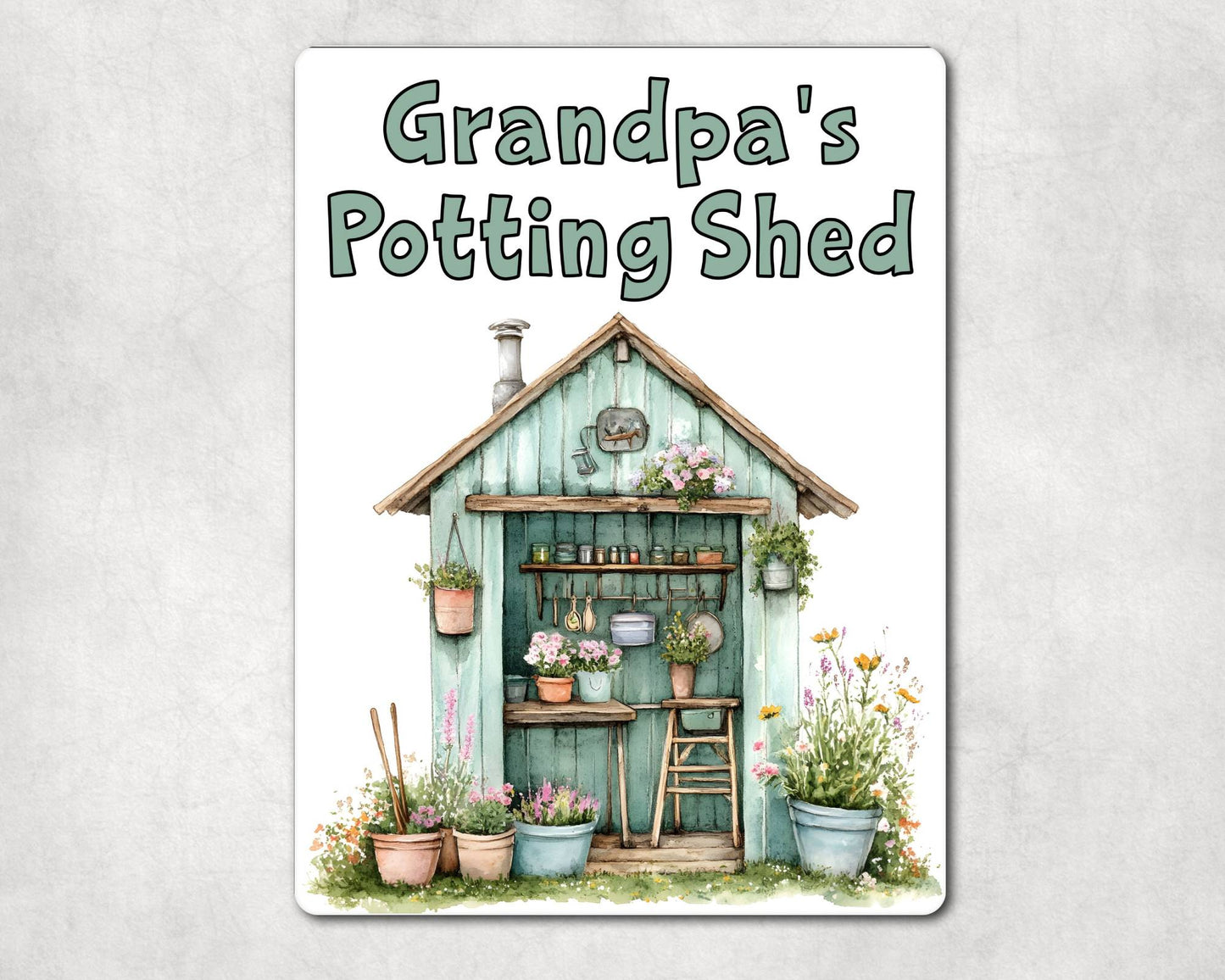 Gardening Metal Sign Gift - Grandpa's Potting Shed - Green - Cute Fun Novelty Family Aluminium Present