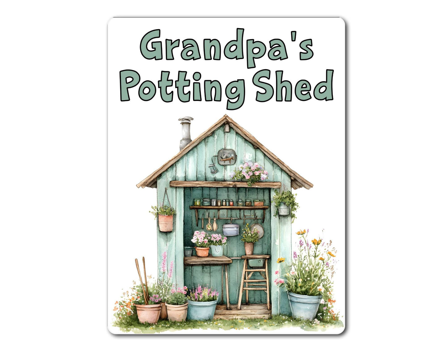 Gardening Metal Sign Gift - Grandpa's Potting Shed - Green - Cute Fun Novelty Family Aluminium Present