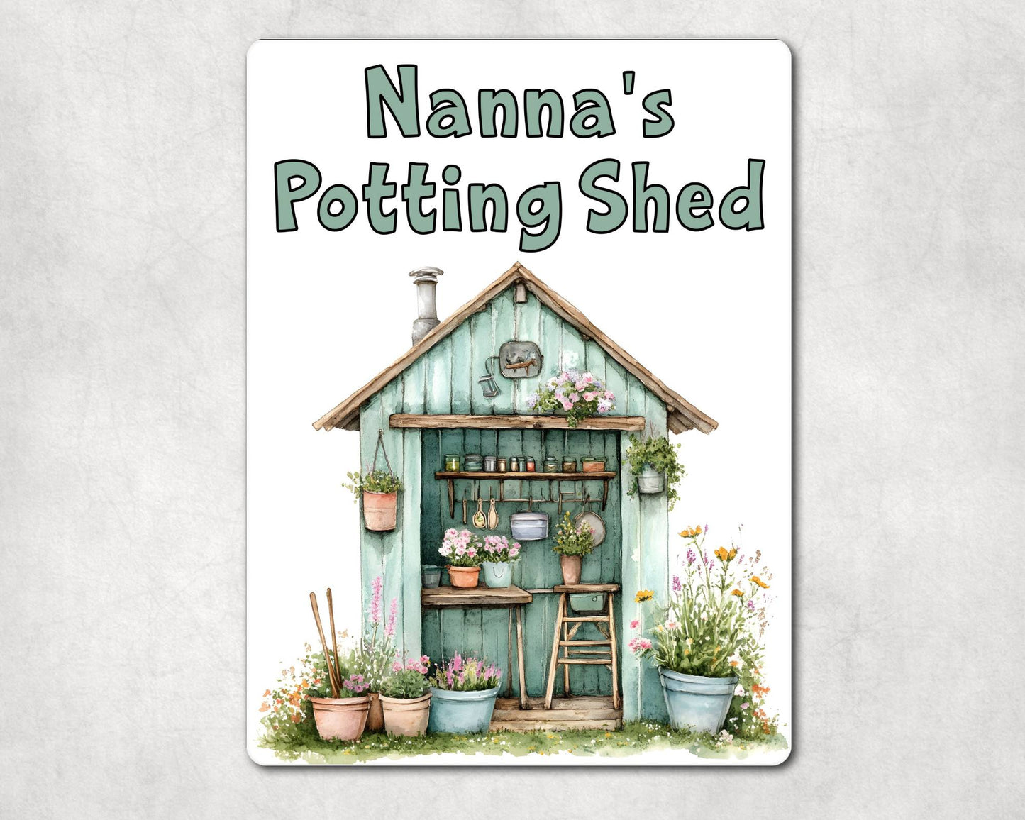 Gardening Metal Sign Gift - Nanna's Potting Shed - Green - Cute Fun Novelty Family Aluminium Present