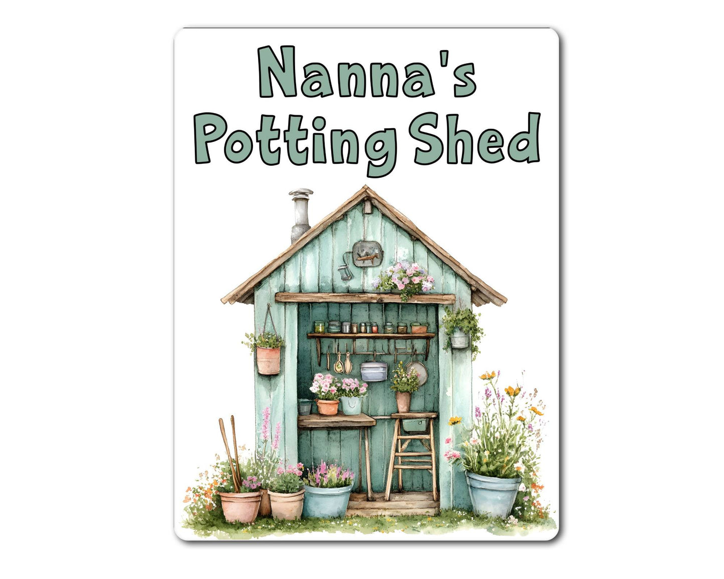 Gardening Metal Sign Gift - Nanna's Potting Shed - Green - Cute Fun Novelty Family Aluminium Present