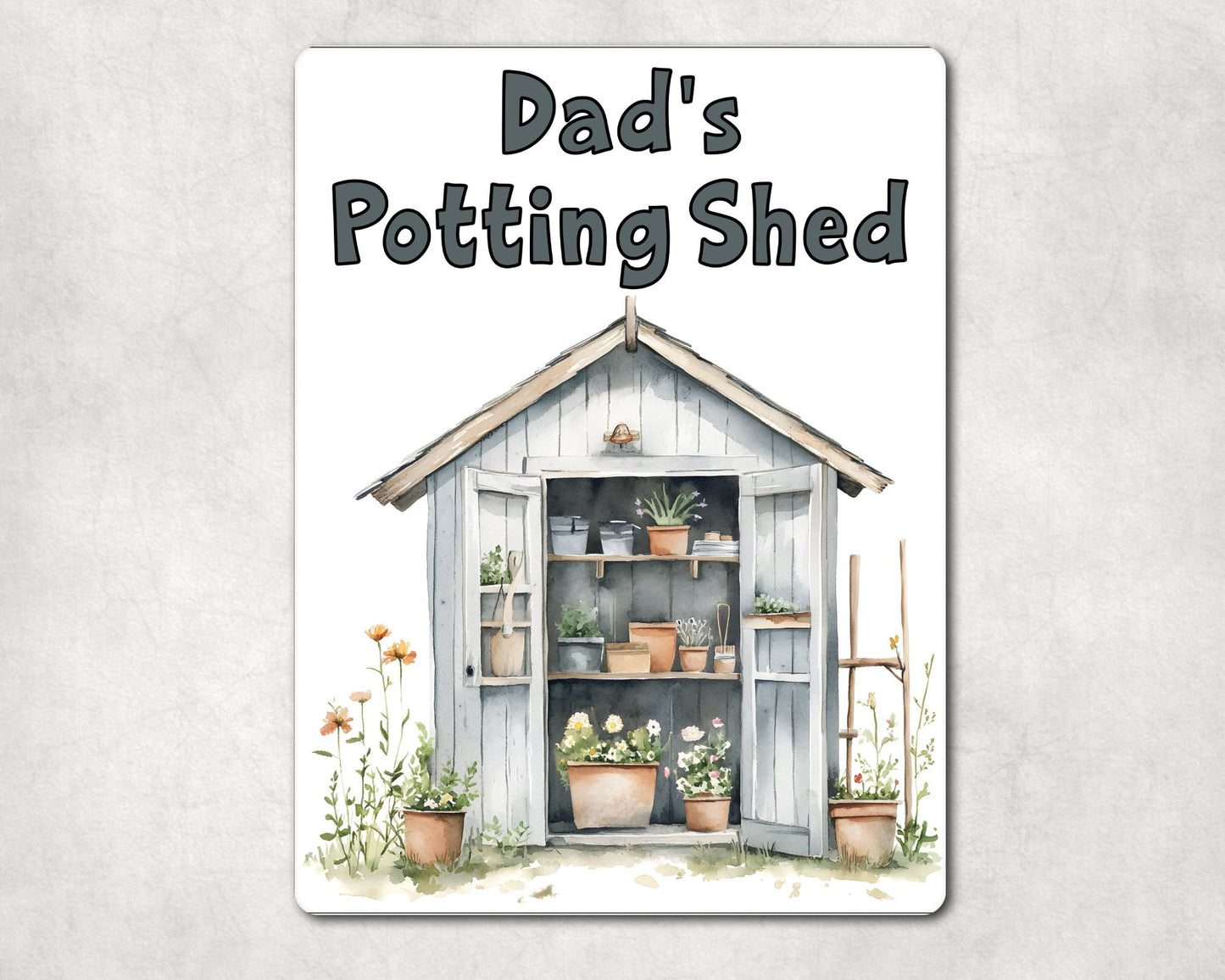 Gardening Metal Sign Gift - Dad's Potting Shed - Grey - Cute Fun Novelty Family Aluminium Present