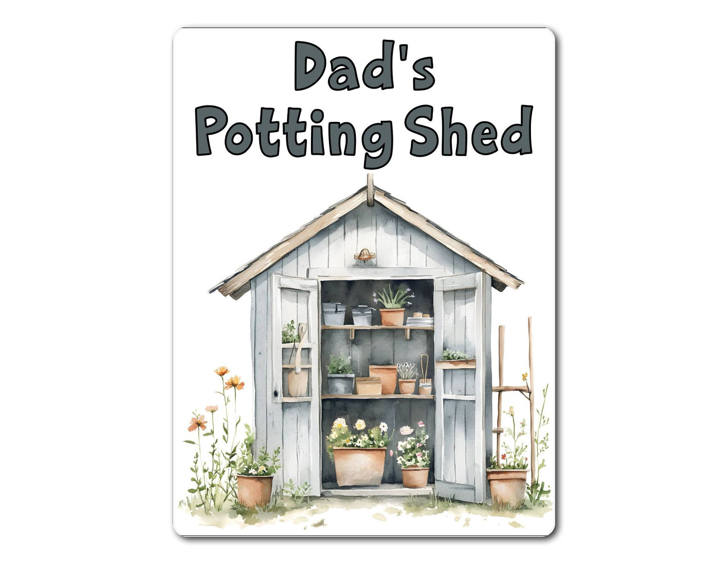 Gardening Metal Sign Gift - Dad's Potting Shed - Grey - Cute Fun Novelty Family Aluminium Present