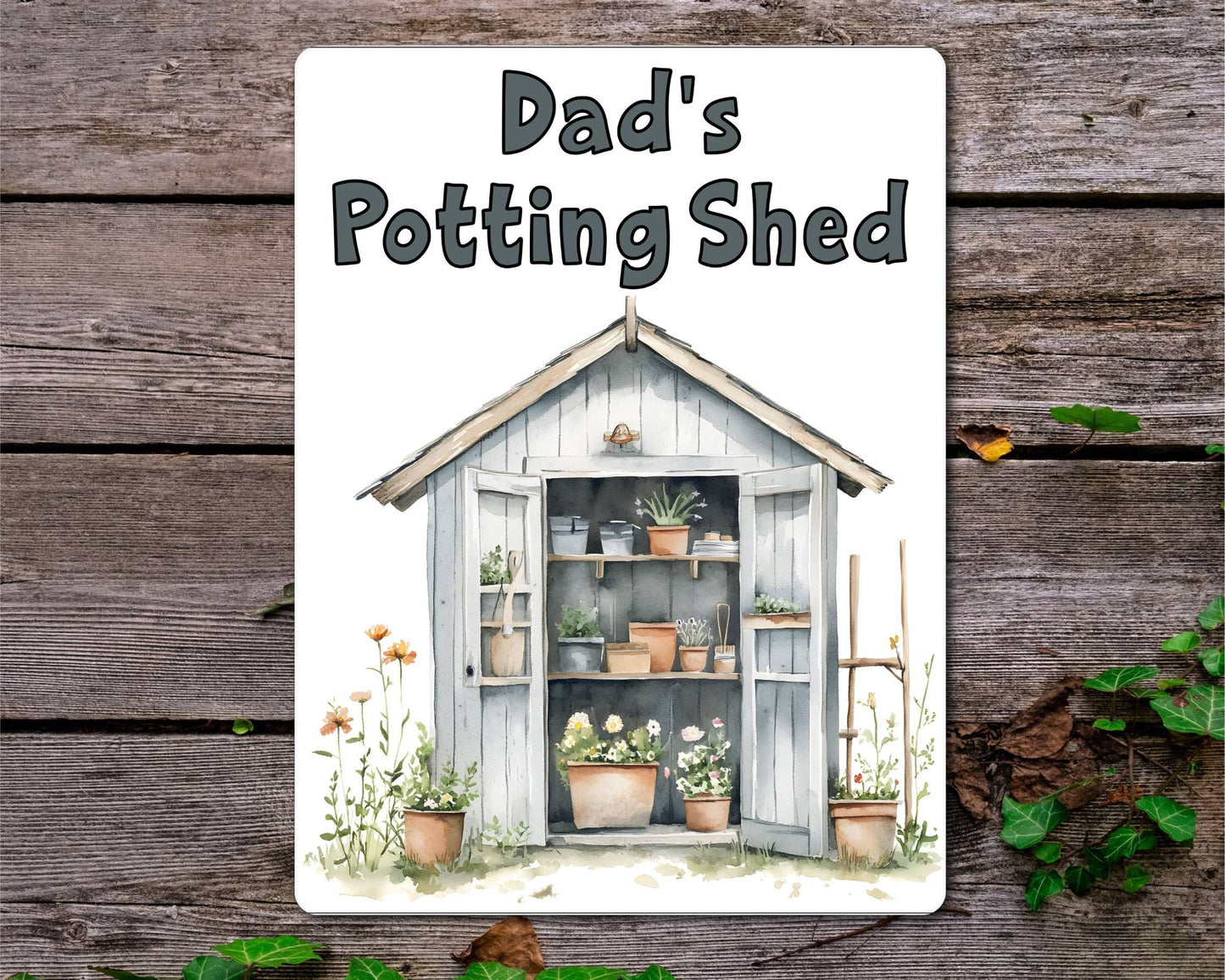 Gardening Metal Sign Gift - Dad's Potting Shed - Grey - Cute Fun Novelty Family Aluminium Present