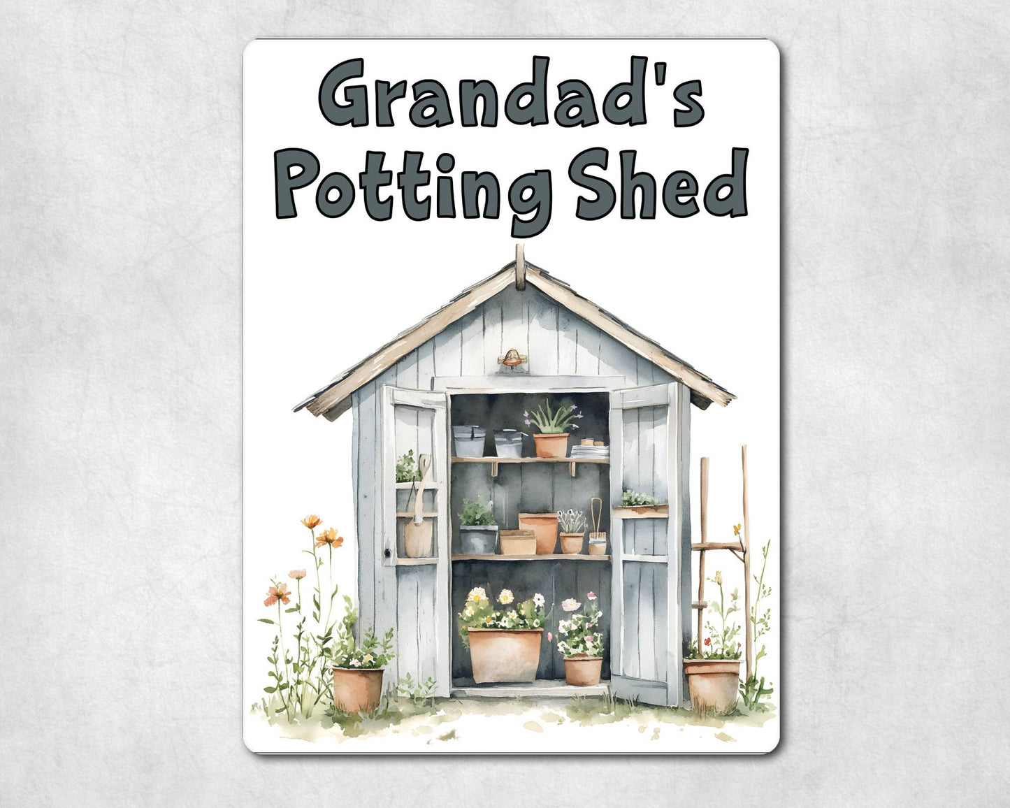 Gardening Metal Sign Gift - Grandad's Potting Shed - Grey - Cute Fun Novelty Family Aluminium Present