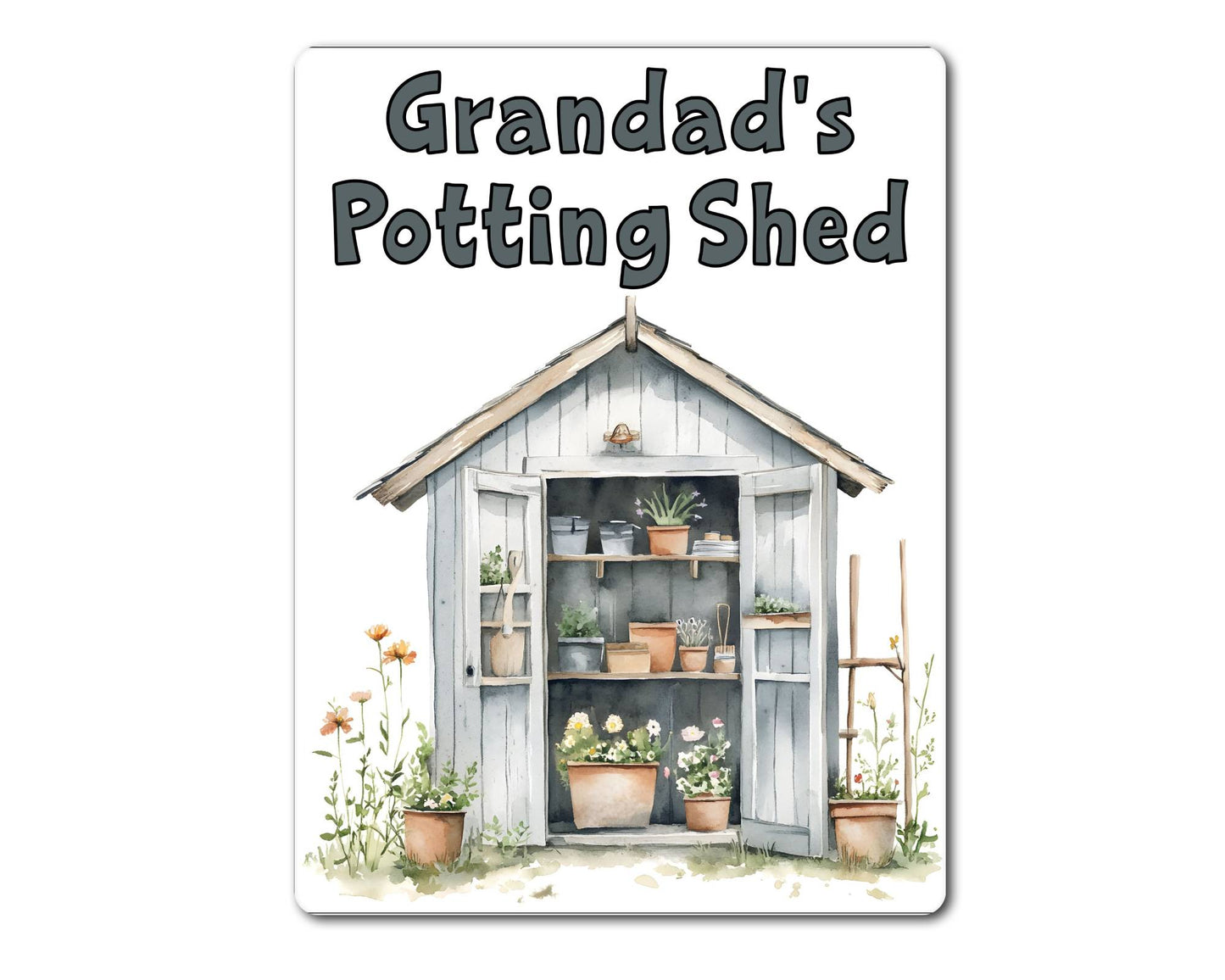 Gardening Metal Sign Gift - Grandad's Potting Shed - Grey - Cute Fun Novelty Family Aluminium Present