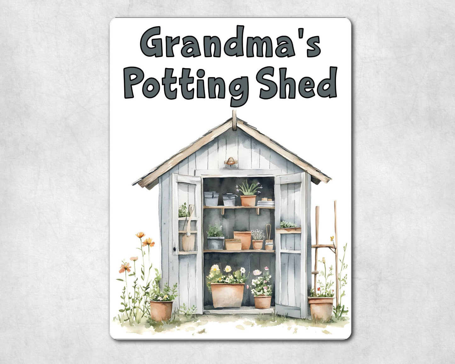 Gardening Metal Sign Gift - Grandma's Potting Shed - Grey - Cute Fun Novelty Family Aluminium Present