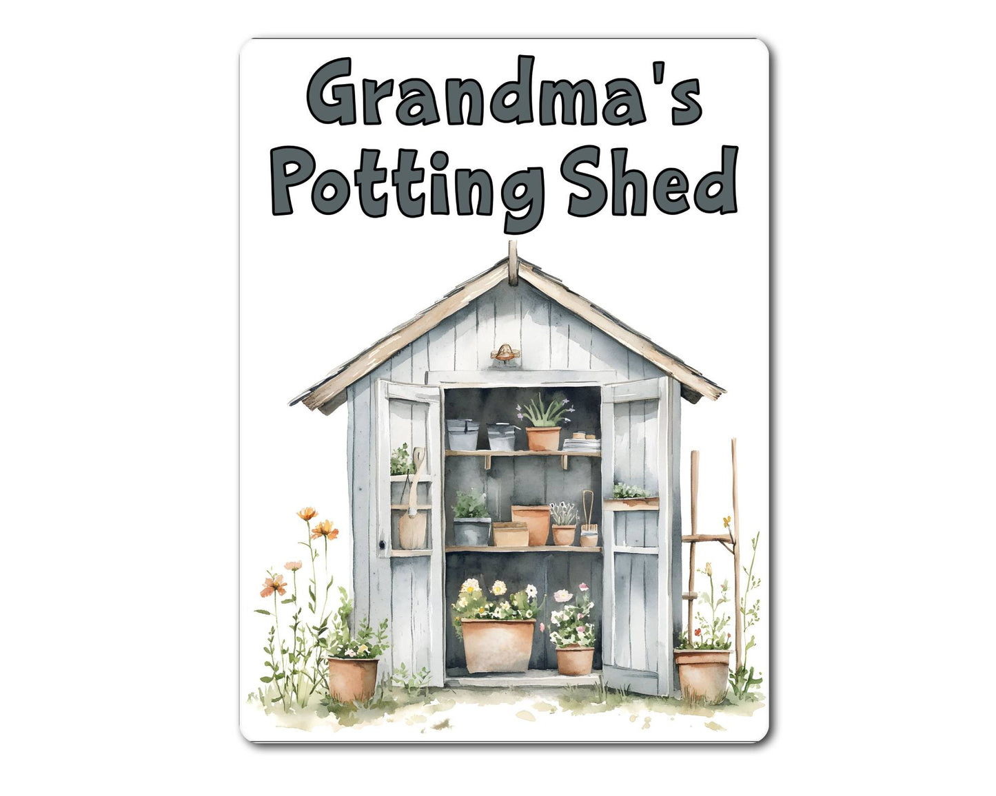 Gardening Metal Sign Gift - Grandma's Potting Shed - Grey - Cute Fun Novelty Family Aluminium Present