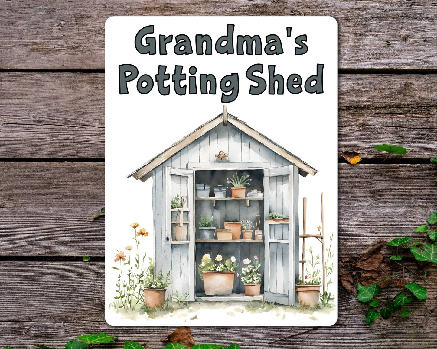 Gardening Metal Sign Gift - Grandma's Potting Shed - Grey - Cute Fun Novelty Family Aluminium Present