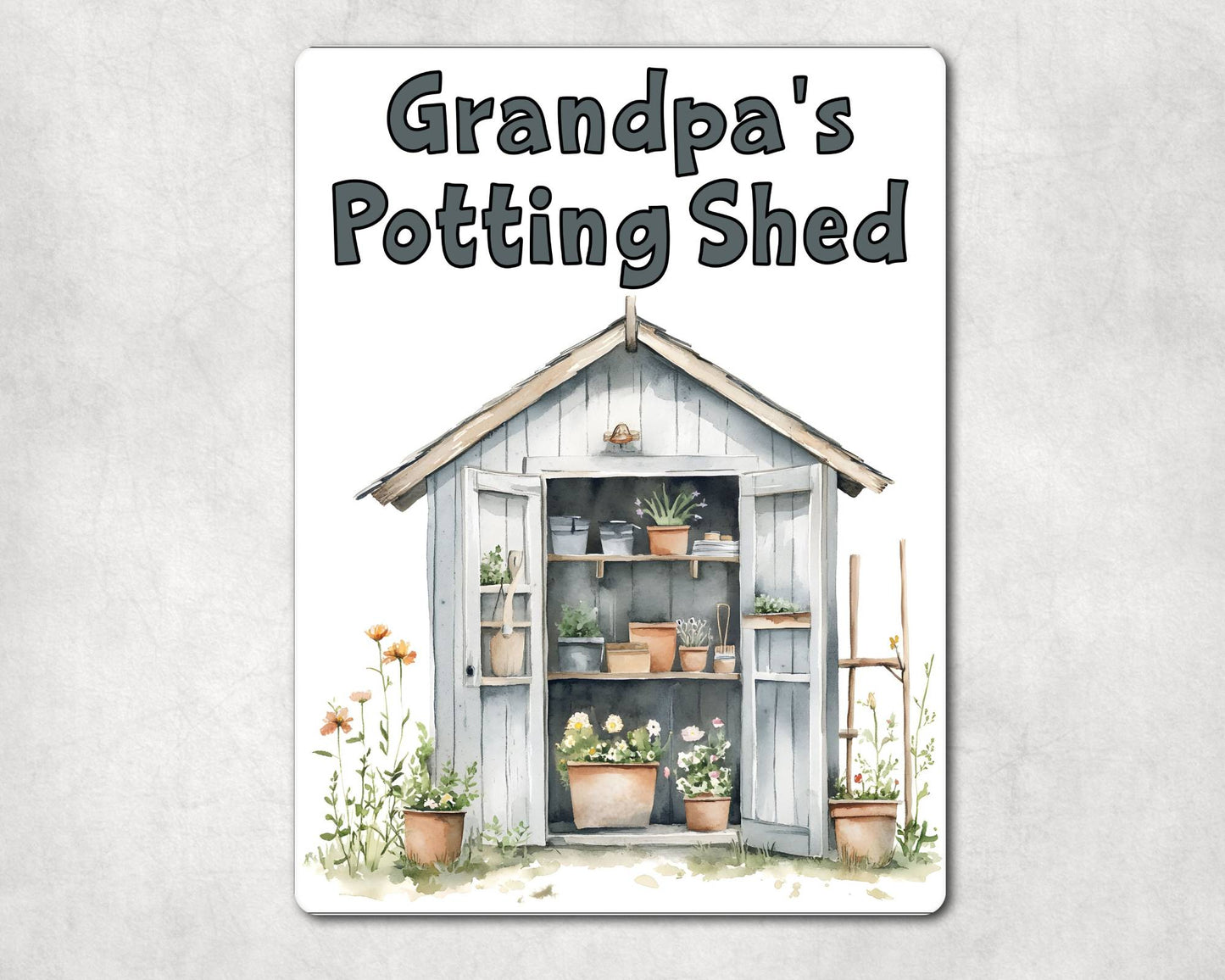Gardening Metal Sign Gift - Grandpa's Potting Shed - Grey - Cute Fun Novelty Family Aluminium Present
