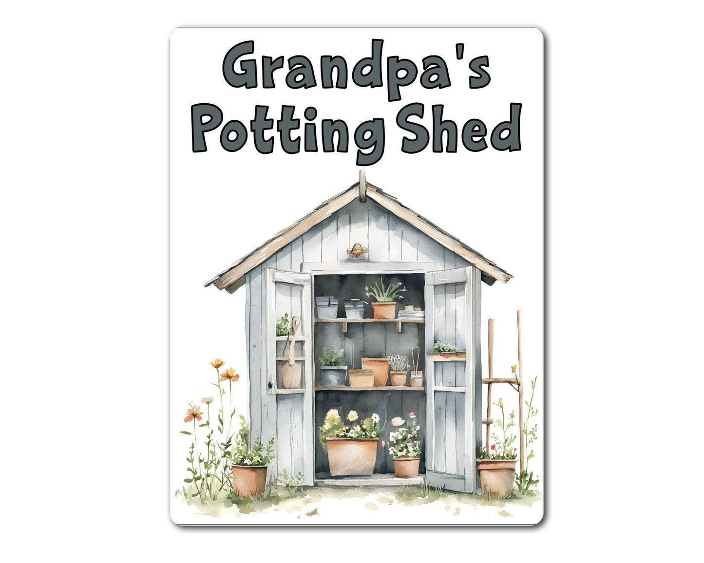 Gardening Metal Sign Gift - Grandpa's Potting Shed - Grey - Cute Fun Novelty Family Aluminium Present