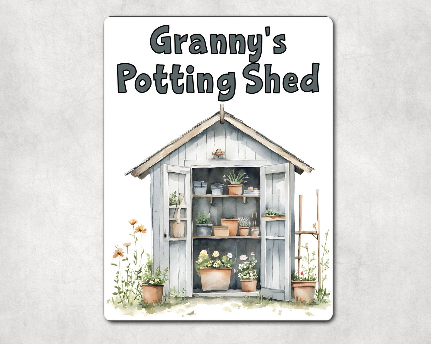 Gardening Metal Sign Gift - Granny's Potting Shed - Grey - Cute Fun Novelty Family Aluminium Present
