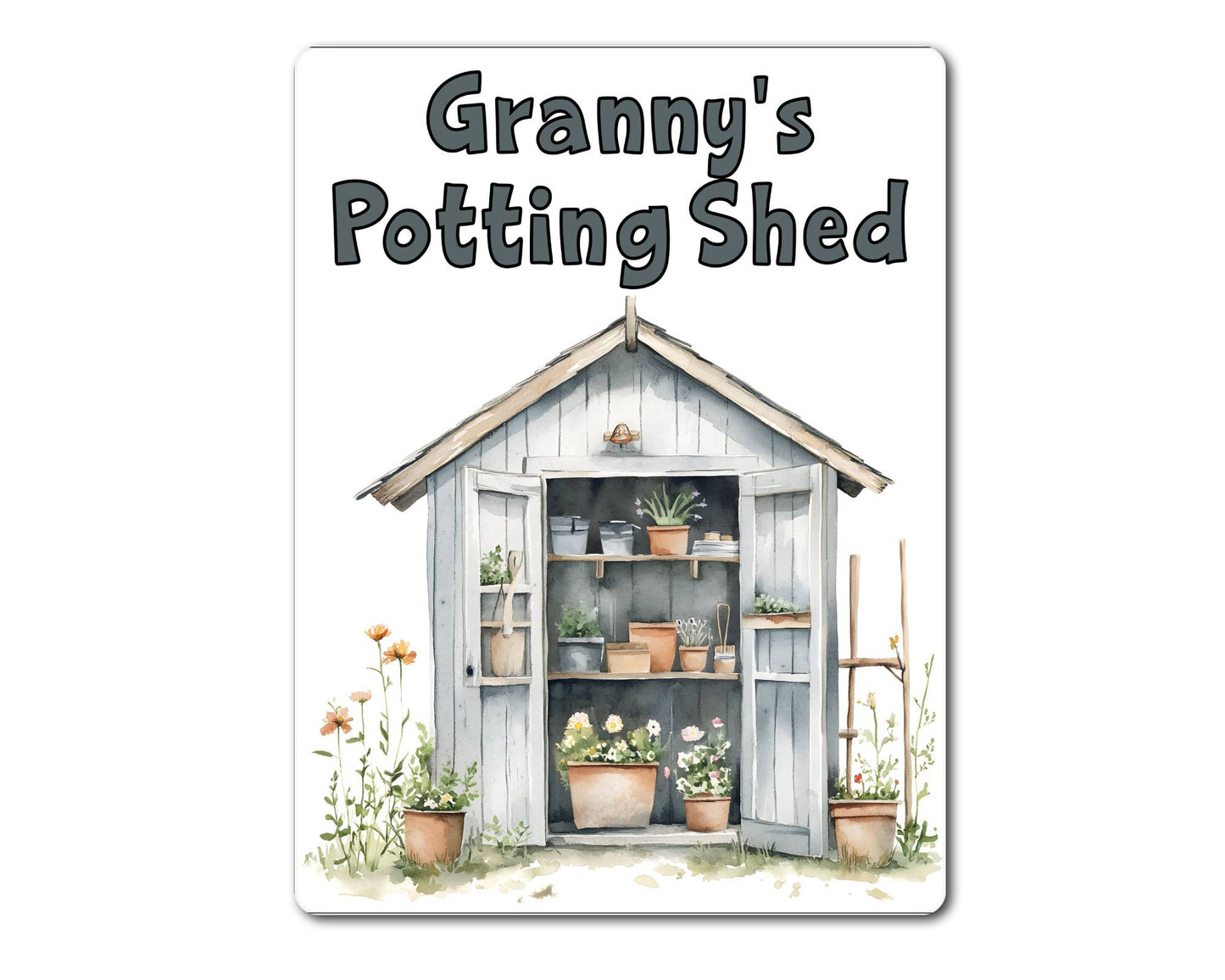 Gardening Metal Sign Gift - Granny's Potting Shed - Grey - Cute Fun Novelty Family Aluminium Present