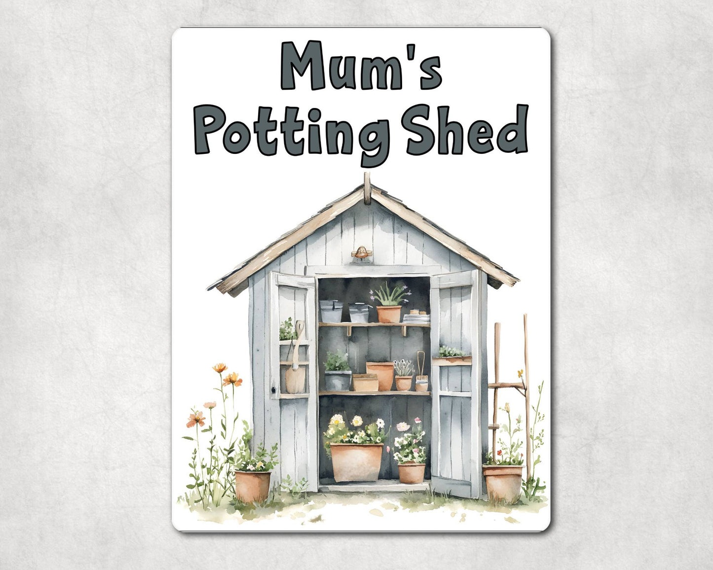 Gardening Metal Sign Gift - Mum's Potting Shed - Grey - Cute Fun Novelty Family Aluminium Present