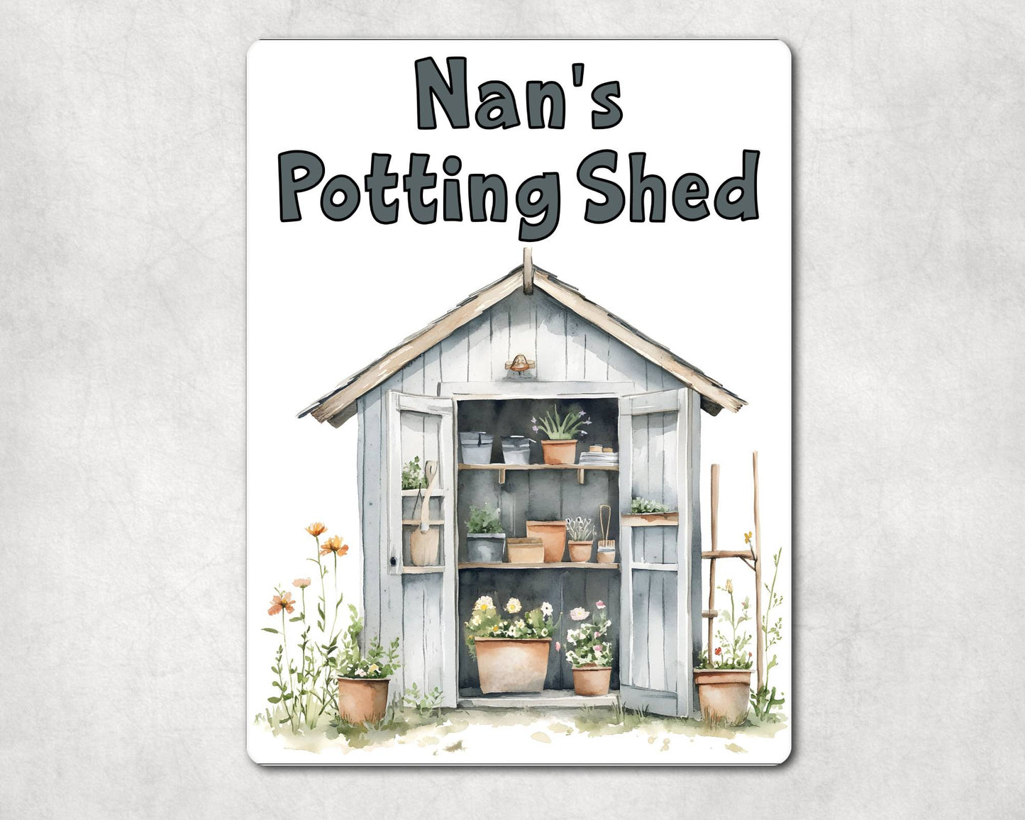 Gardening Metal Sign Gift - Nan's Potting Shed - Grey - Cute Fun Novelty Family Aluminium Present