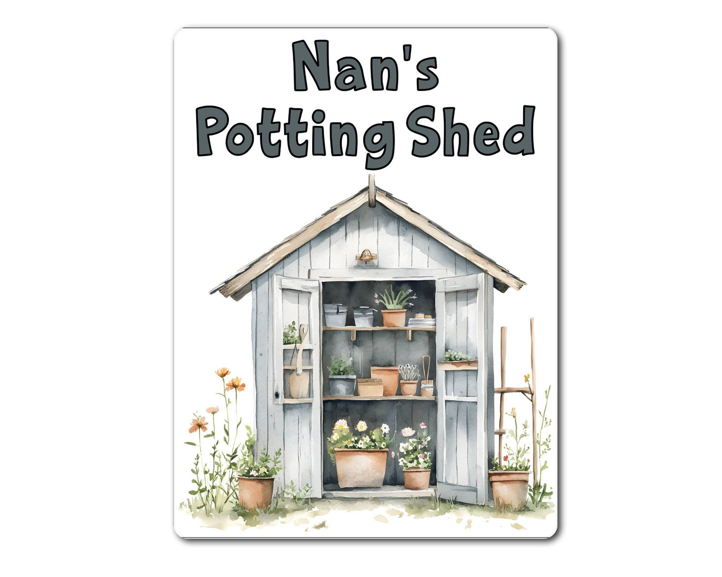 Gardening Metal Sign Gift - Nan's Potting Shed - Grey - Cute Fun Novelty Family Aluminium Present