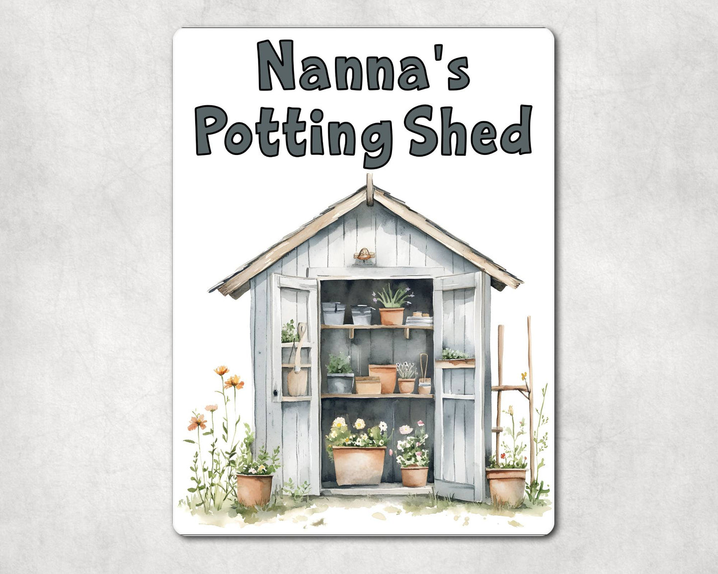 Gardening Metal Sign Gift - Nanna's Potting Shed - Grey - Cute Fun Novelty Family Aluminium Present