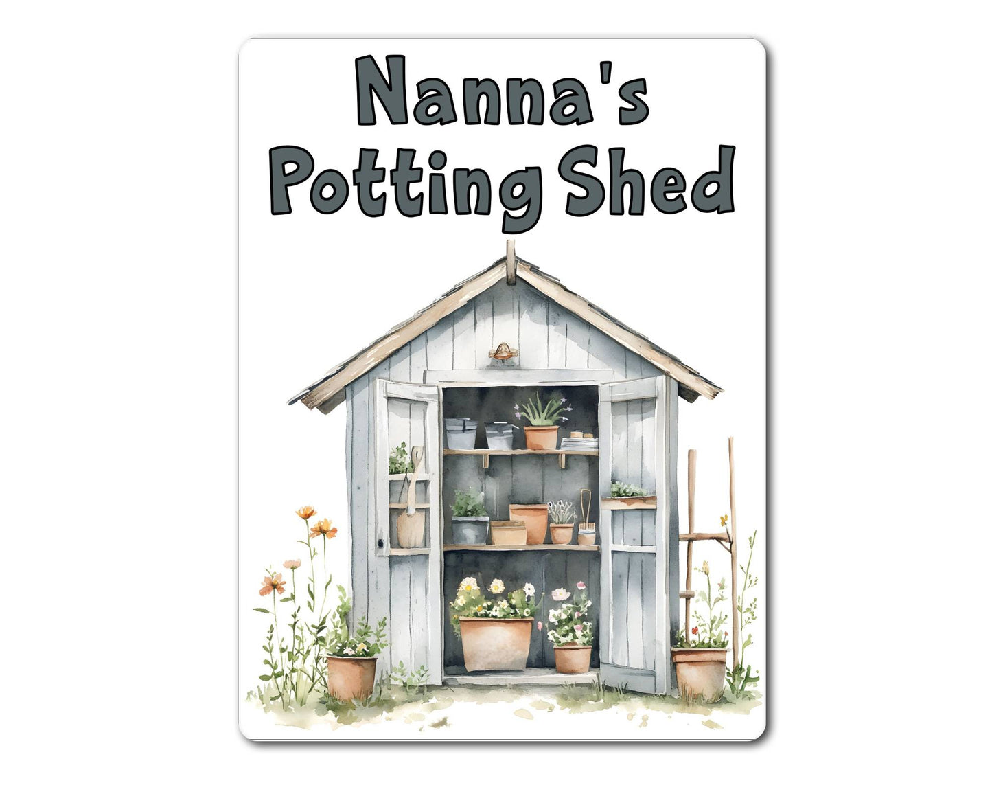 Gardening Metal Sign Gift - Nanna's Potting Shed - Grey - Cute Fun Novelty Family Aluminium Present
