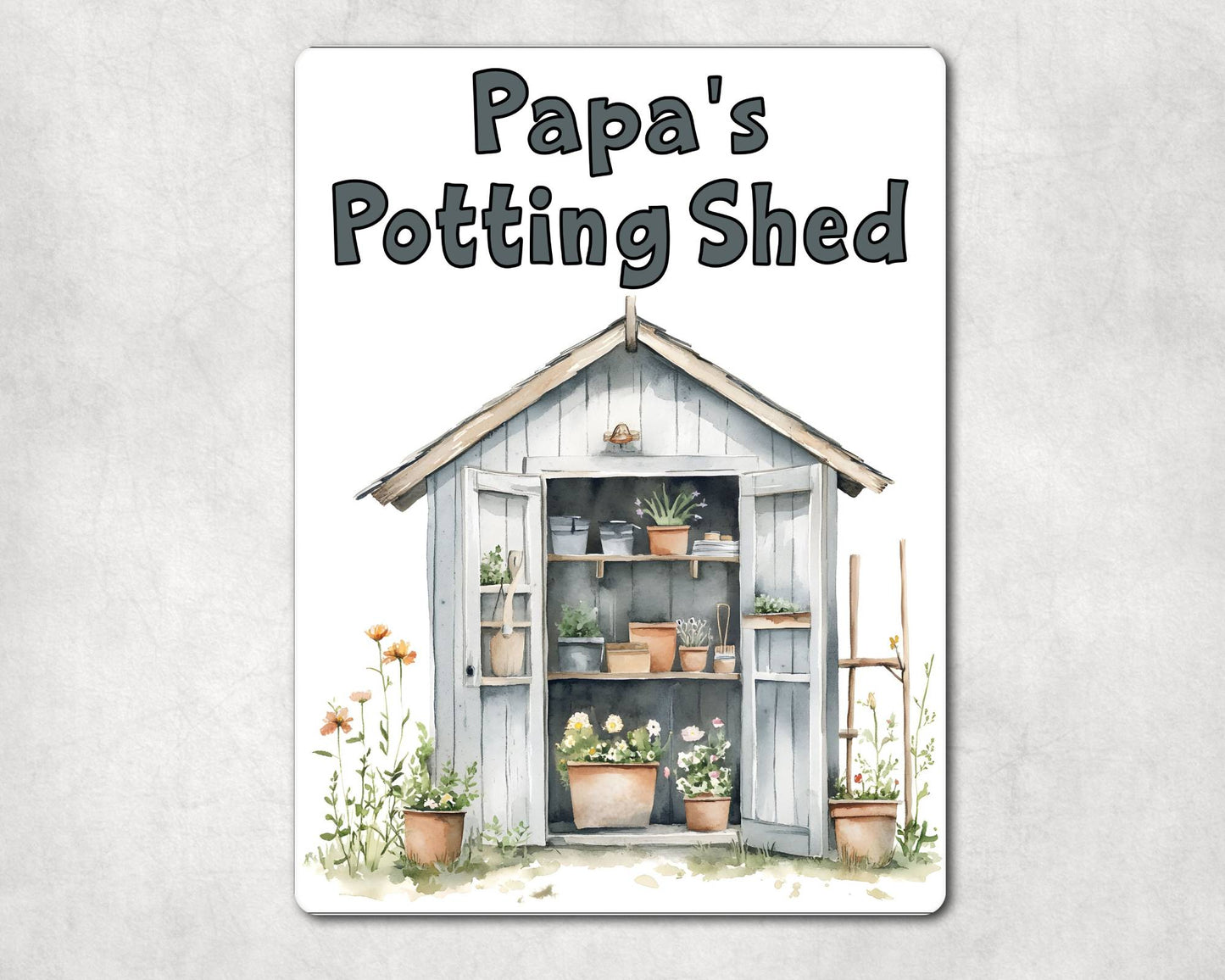 Gardening Metal Sign Gift - Papa's Potting Shed - Grey - Cute Fun Novelty Family Aluminium Present