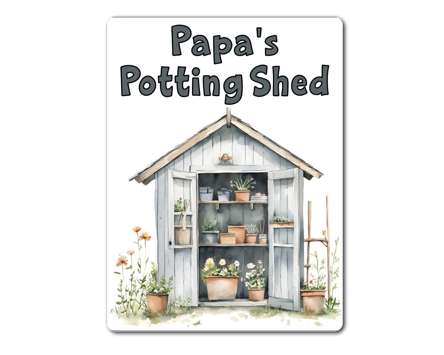 Gardening Metal Sign Gift - Papa's Potting Shed - Grey - Cute Fun Novelty Family Aluminium Present