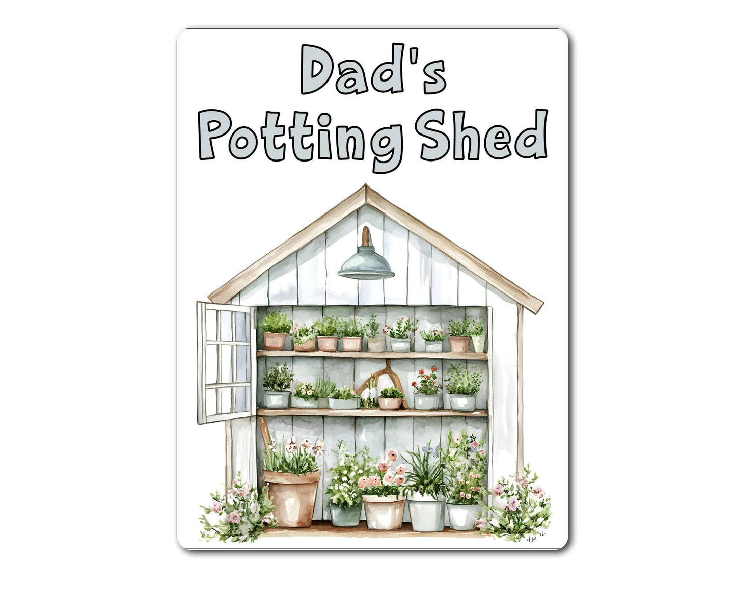 Gardening Metal Sign Gift - Dad's Potting Shed - White - Cute Fun Novelty Family Aluminium Present