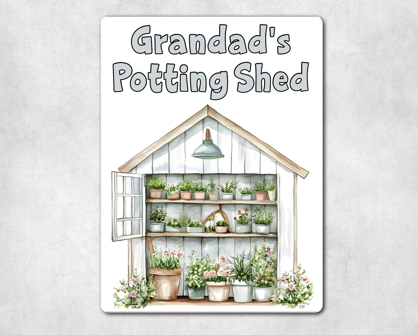 Gardening Metal Sign Gift - Grandad's Potting Shed - White - Cute Fun Novelty Family Aluminium Present