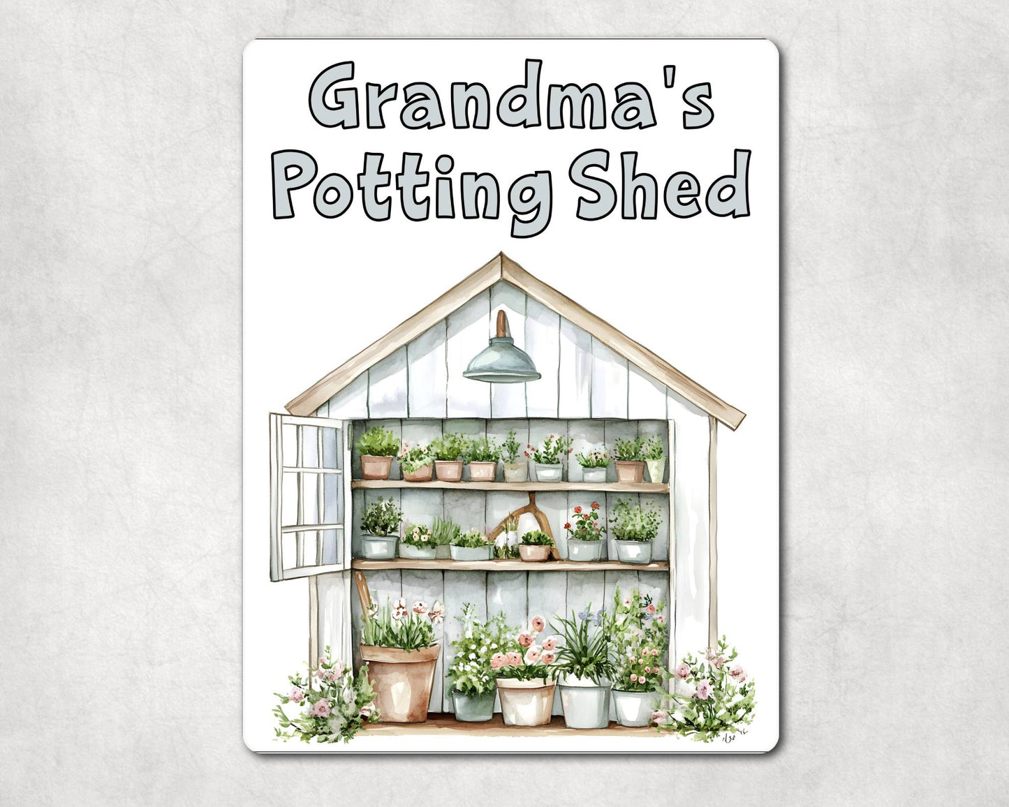 Gardening Metal Sign Gift - Grandma's Potting Shed - White - Cute Fun Novelty Family Aluminium Present
