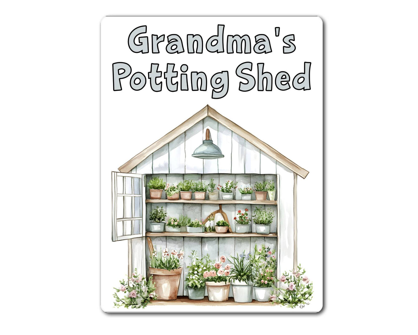 Gardening Metal Sign Gift - Grandma's Potting Shed - White - Cute Fun Novelty Family Aluminium Present