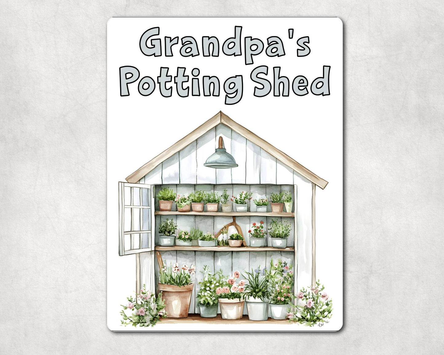 Gardening Metal Sign Gift - Grandpa's Potting Shed - White - Cute Fun Novelty Family Aluminium Present