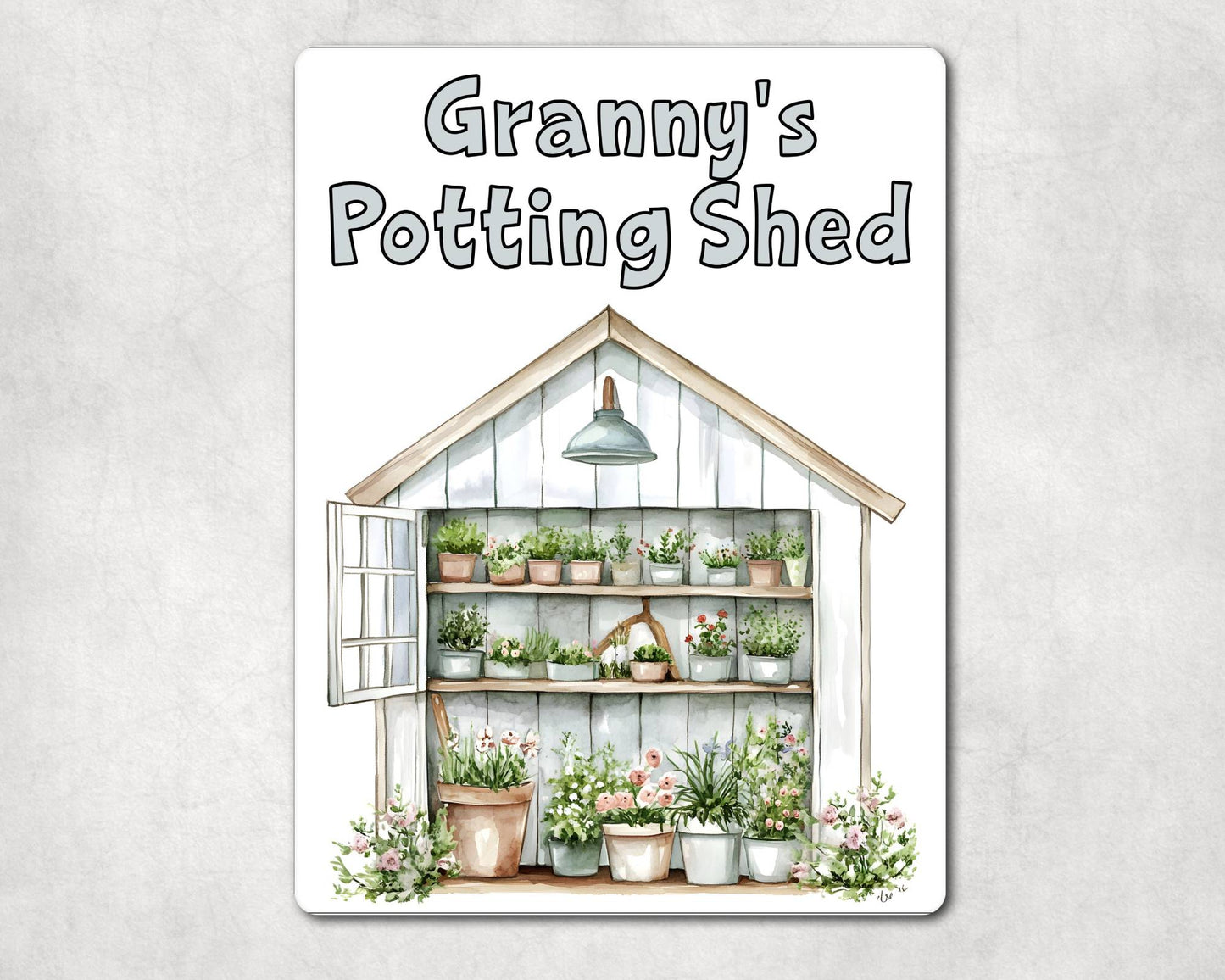 Gardening Metal Sign Gift - Granny's Potting Shed - White - Cute Fun Novelty Family Aluminium Present