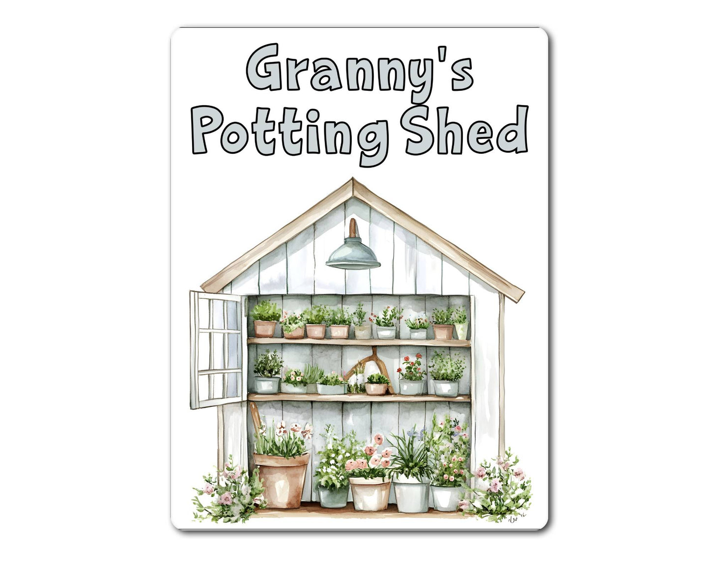 Gardening Metal Sign Gift - Granny's Potting Shed - White - Cute Fun Novelty Family Aluminium Present