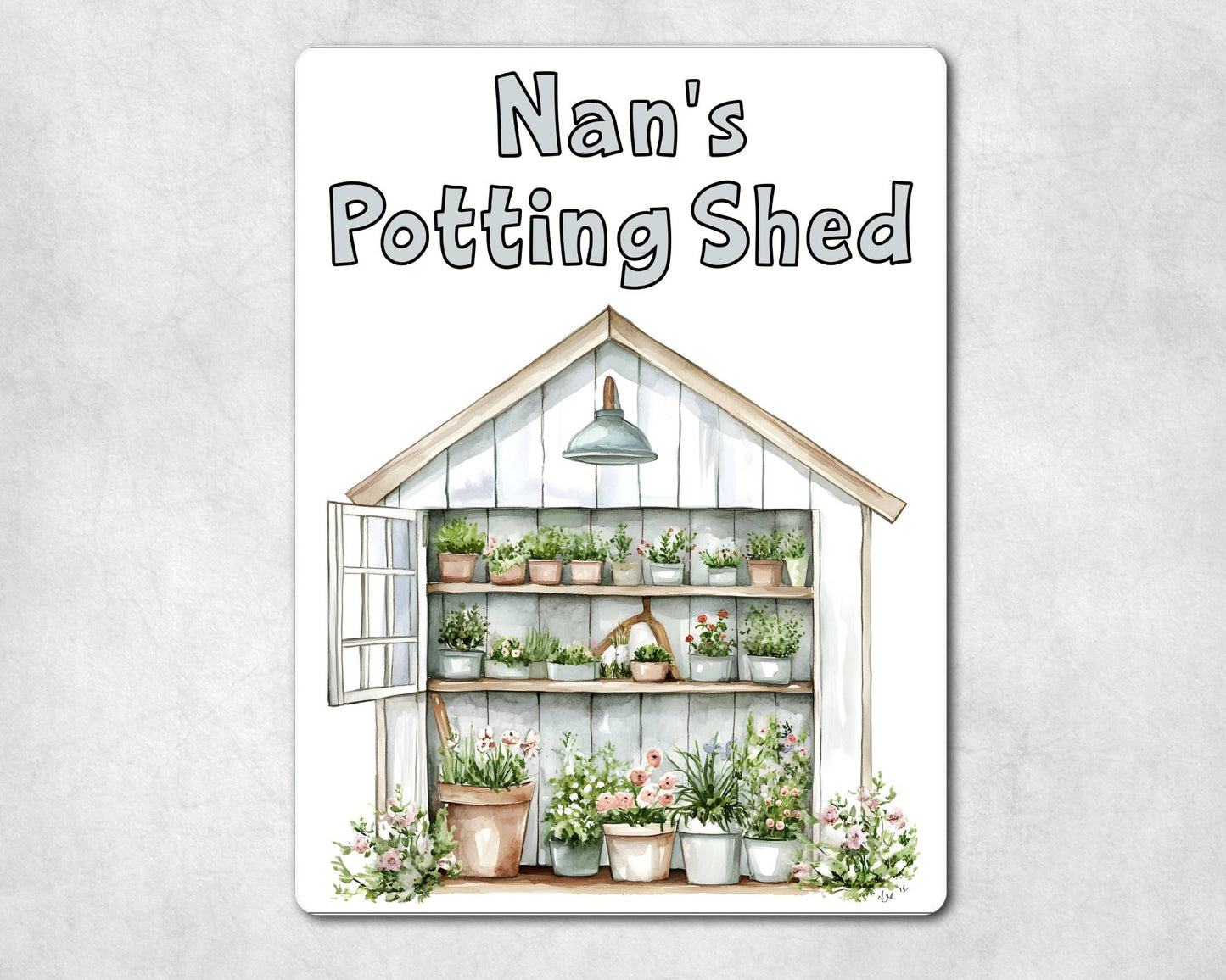 Gardening Metal Sign Gift - Nan's Potting Shed - White - Cute Fun Novelty Family Aluminium Present