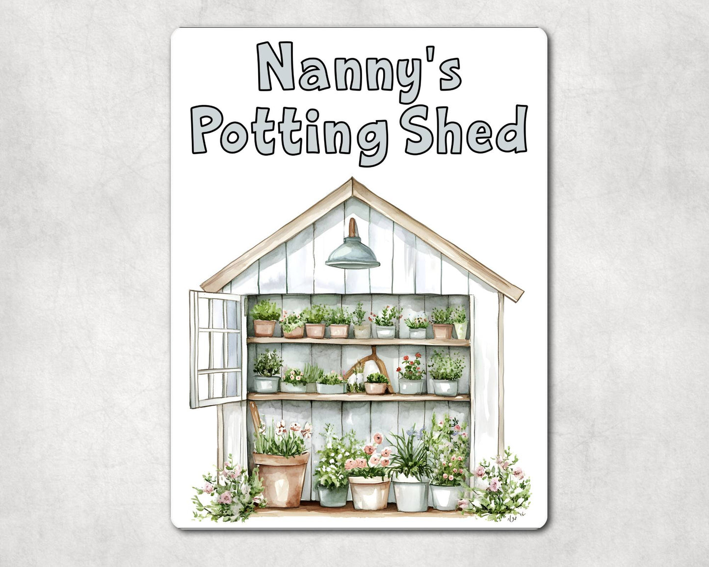 Gardening Metal Sign Gift - Nanny's Potting Shed - White - Cute Fun Novelty Family Aluminium Present