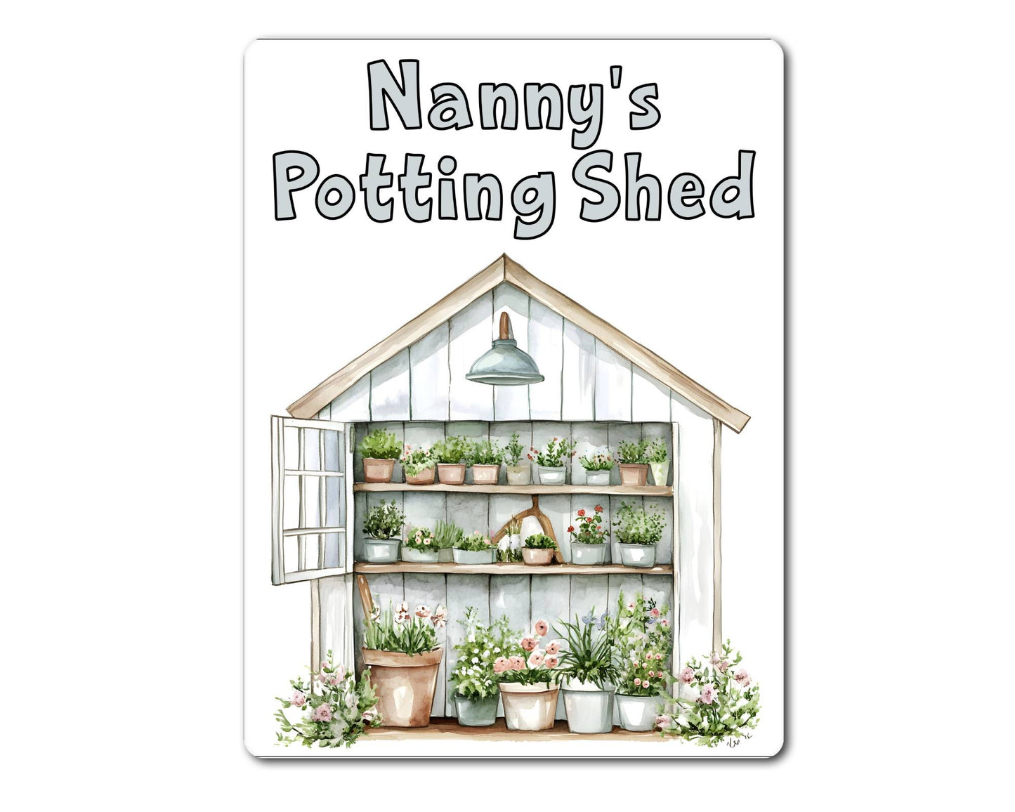 Gardening Metal Sign Gift - Nanny's Potting Shed - White - Cute Fun Novelty Family Aluminium Present