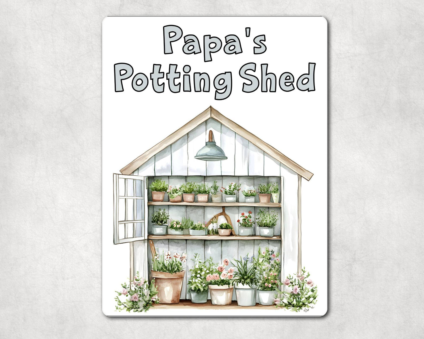 Gardening Metal Sign Gift - Papa's Potting Shed - White - Cute Fun Novelty Family Aluminium Present