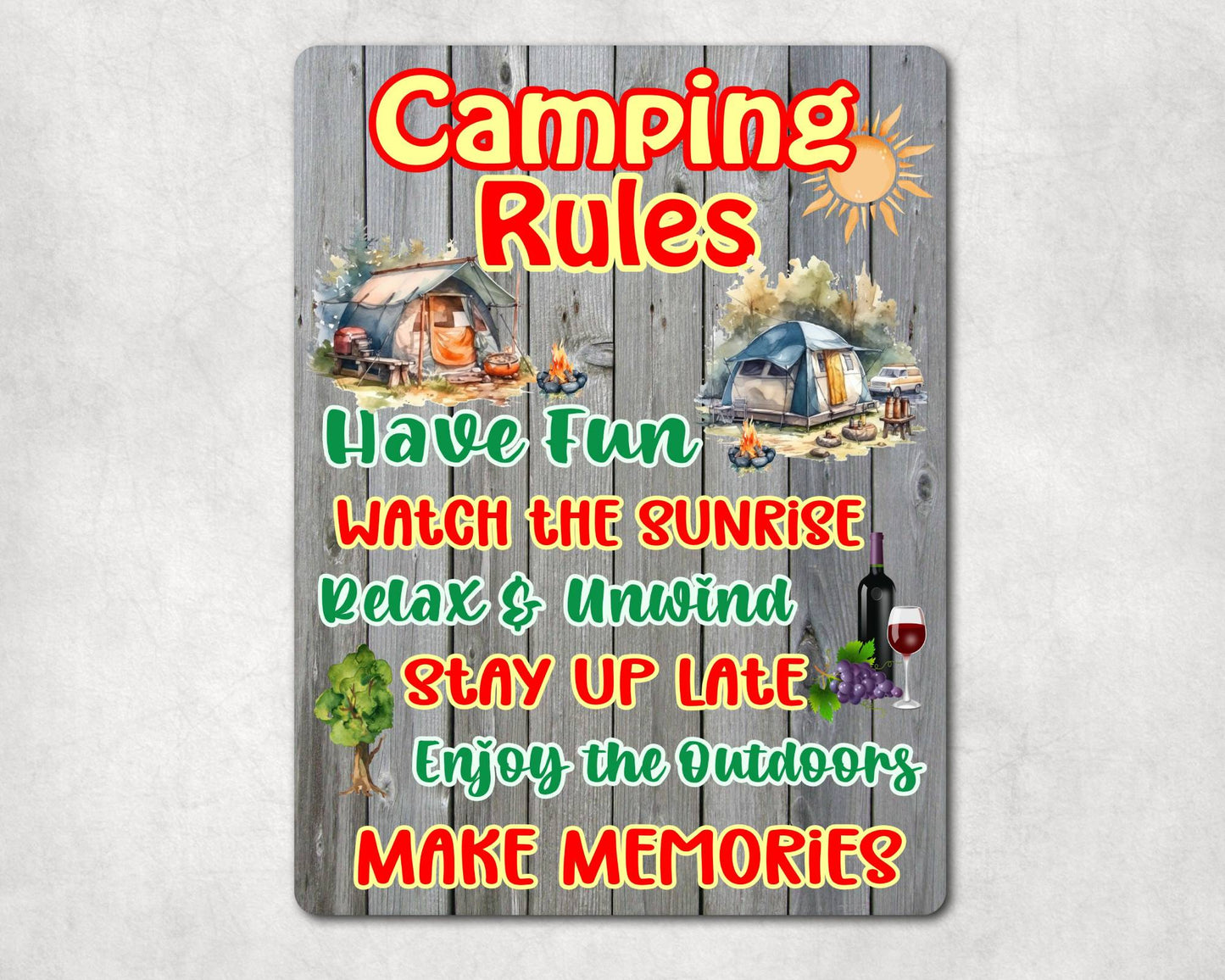 Camping Metal Sign Gift - Camping Rules - Relax And Rewind - Cute Fun Novelty Family Aluminium Present