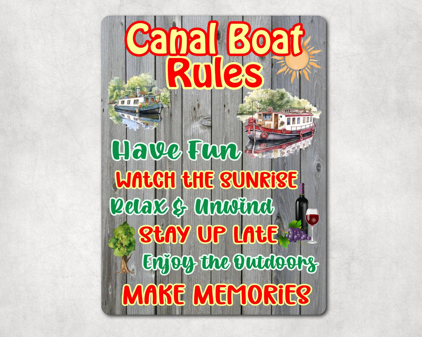 Boat Metal Sign Gift - Canal Boat Rules - Relax And Rewind - Cute Fun Novelty Family Aluminium Present