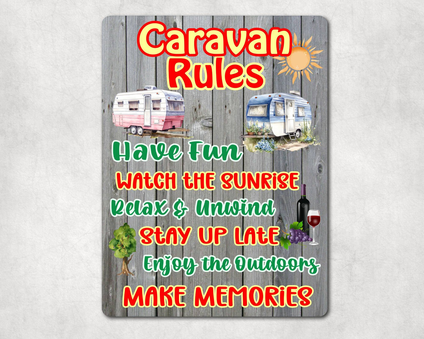 Caravan Metal Sign Gift - Caravan Rules - Relax And Rewind - Cute Fun Novelty Family Aluminium Present