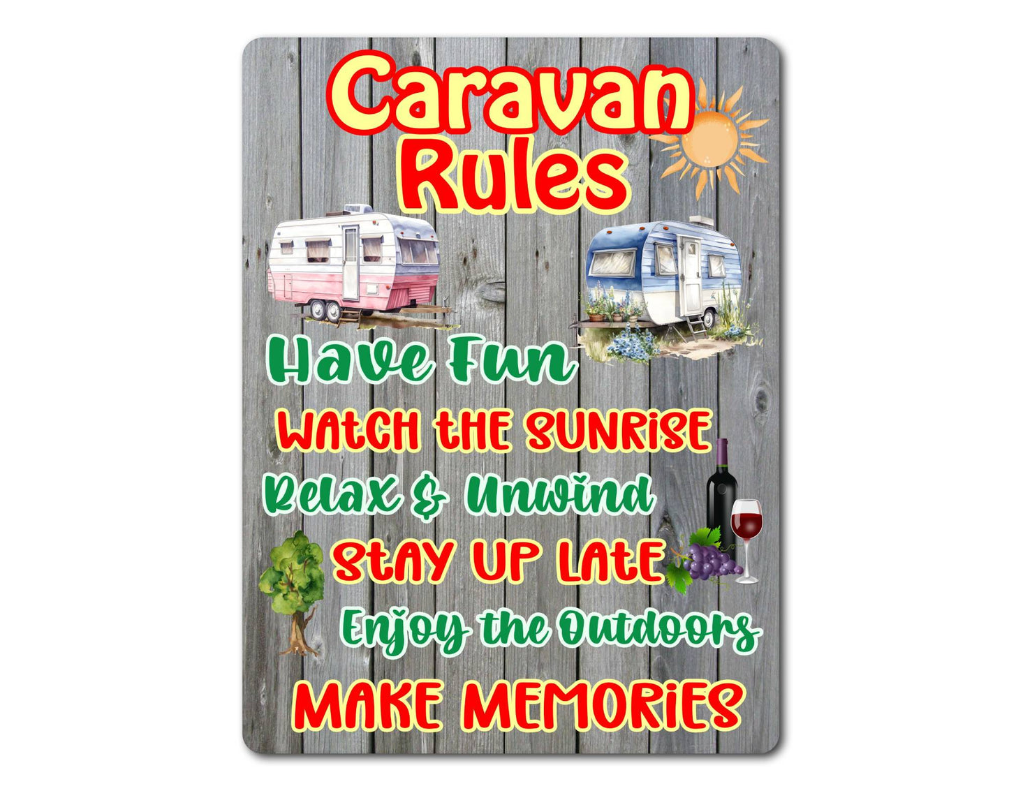 Caravan Metal Sign Gift - Caravan Rules - Relax And Rewind - Cute Fun Novelty Family Aluminium Present