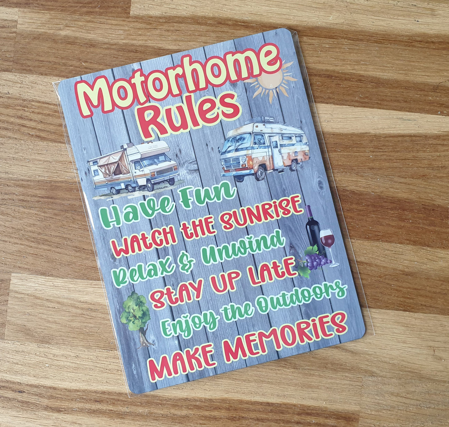 Motorhome Metal Sign Gift - Motorhome Rules - Relax And Rewind - Cute Fun Novelty Family Aluminium Present