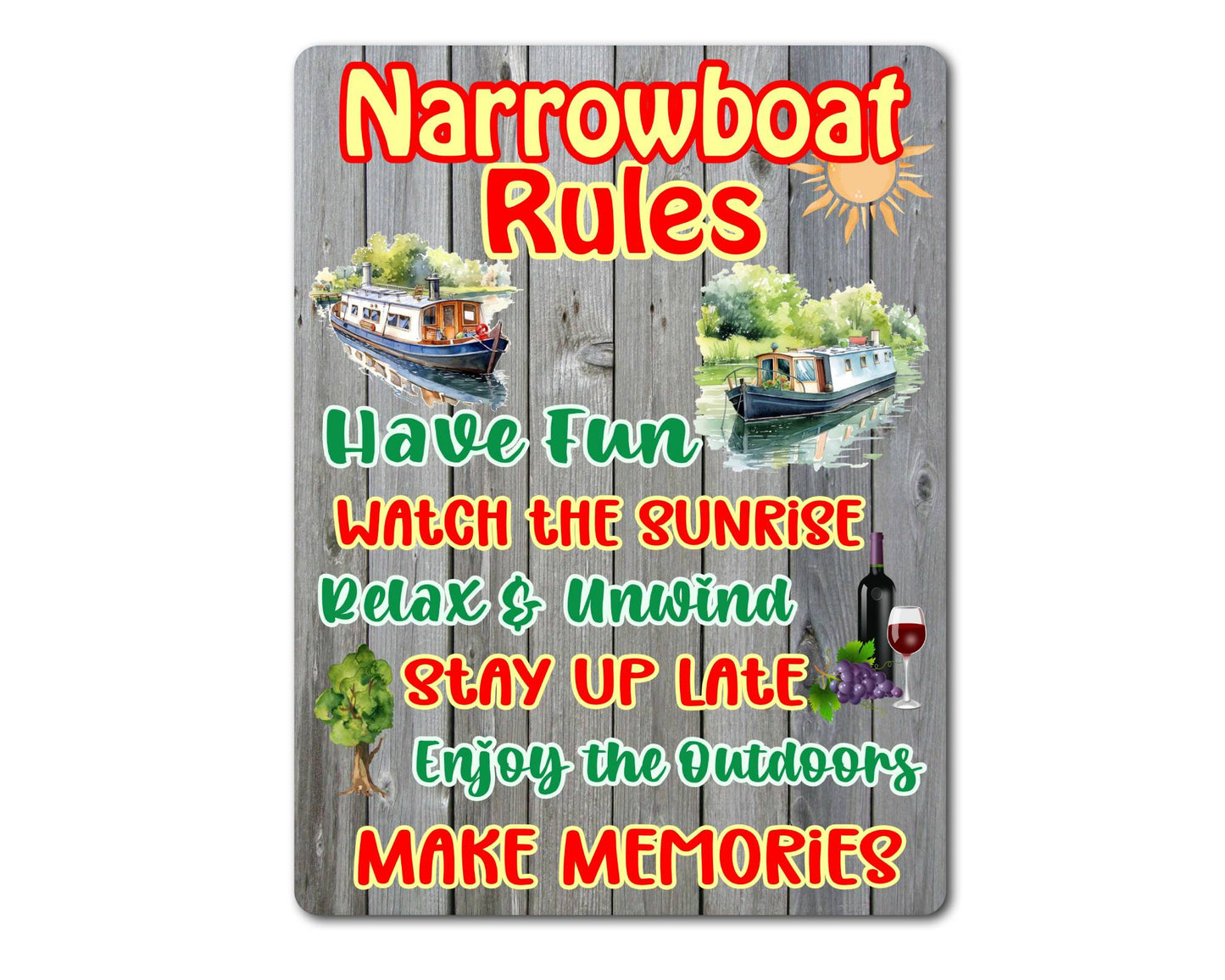Boat Metal Sign Gift - Narrowboat Rules - Relax And Rewind - Cute Fun Novelty Family Aluminium Present