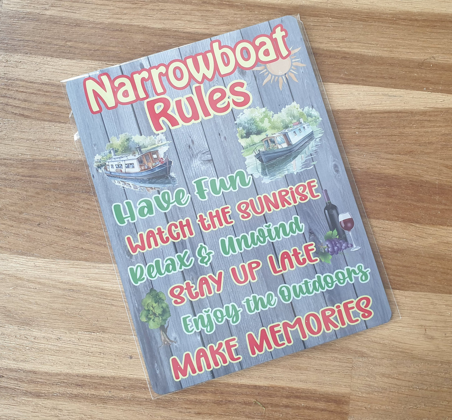 Boat Metal Sign Gift - Narrowboat Rules - Relax And Rewind - Cute Fun Novelty Family Aluminium Present