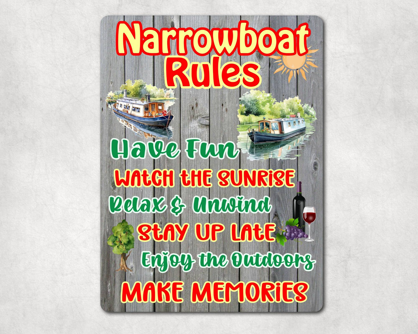 Boat Metal Sign Gift - Narrowboat Rules - Relax And Rewind - Cute Fun Novelty Family Aluminium Present