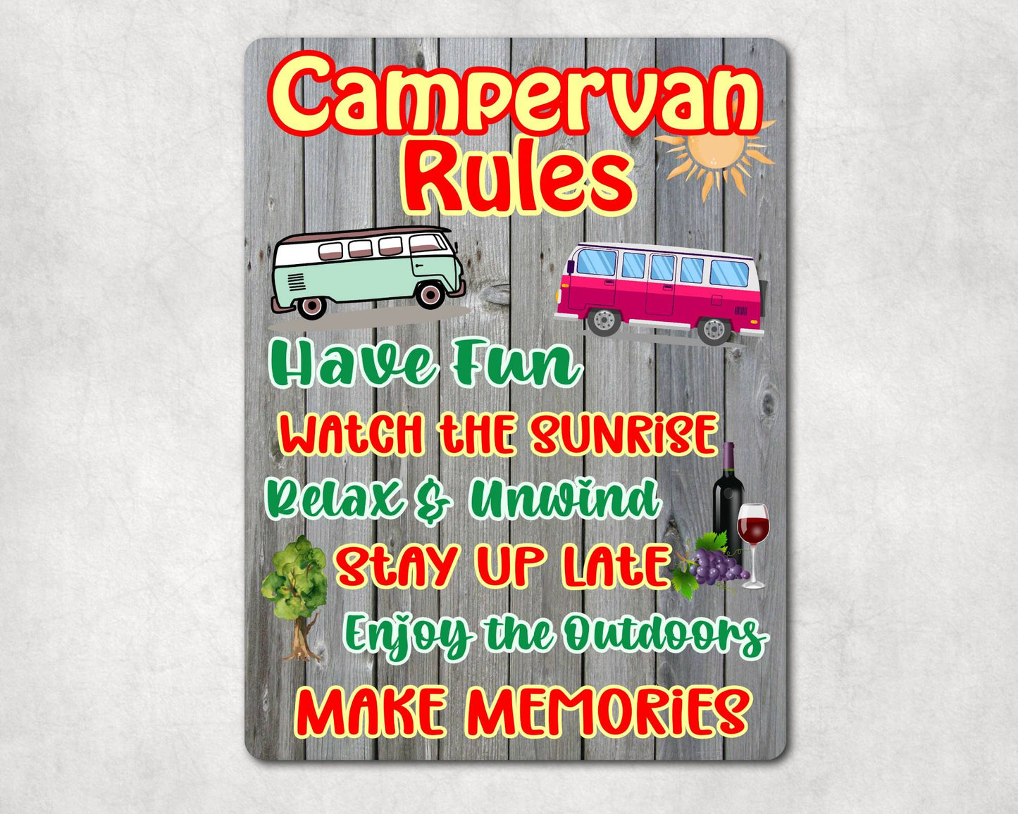Campervan Metal Sign Gift - Campervan Rules - Relax And Rewind - Cute Fun Novelty Family Aluminium Present