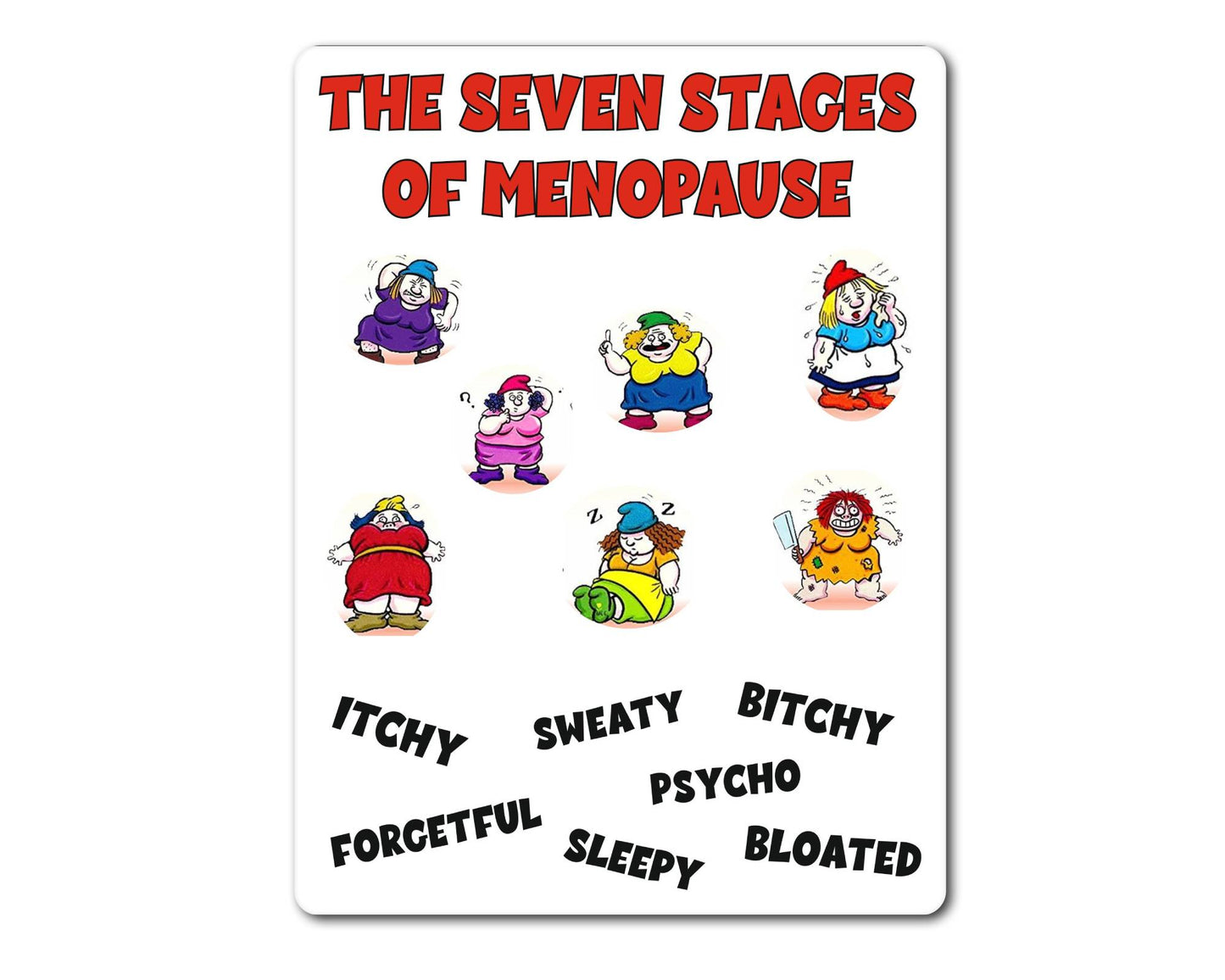 Menopause Metal Sign Gift - The Seven Stages Of Menopause - Cute Fun Novelty Family Aluminium Present
