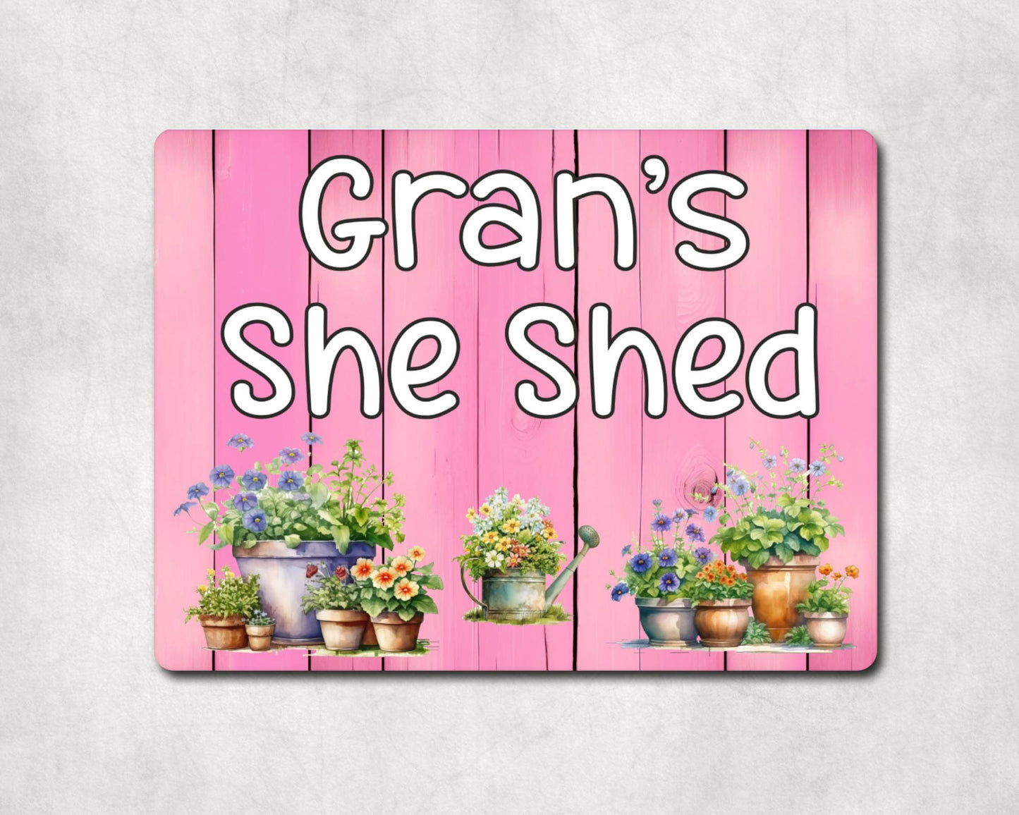 Garden Metal Sign Gift - Gran's She Shed - Cute Fun Novelty Family Allotment Aluminium Present